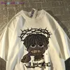 Футболка Wangcai01 DIY American Sty Retro Hiphop Pixel Cartoon Short Shirt для мужчин и женщин INS Summer Loose High Street Coup Top Y2K 0320H23