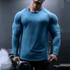 Herr t-shirts män långärmad skjortor snabb torr kroppsbyggande för män träning gym fitness casual t shirt underbesök 230317