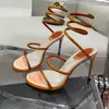 Smala bandsandaler för kvinnor Rene Caovilla Luxury Designer Crystal Ankle Strap Winding 9,5 cm High Heels Dress Shoes Fashionabla Stiletto Heel Sandal 35-43