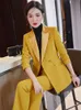 Damespakken Blazers Fashion Geel Green Black Women Pant Suit Office Ladies Business Work Wear 2 -delige set vrouwelijke lange mouwen blazer en broek 230320