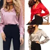 Kvinnors polos Sexig V Neck Office Ladies Bluses Shirt Elegant Satin Blouse Casual Solid Long Sleeve Spring Summer Female Party Tops 230317