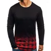 Men's T Shirts Autumn Winter Long Sleeve Shirt Men Fashion Round Collar Patchwork Plaid Tee Tops Slim Fit T-Shirts Male Casual O Neck Top