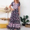 Sukienki swobodne damskie sukienka boho z krótkim rękawem v szyja kwiatowy nadruk etniczny vintage impreza maxi eleganckie vestidos panie letnie sundress