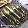Dinnerware Sets 5Pcs Luxury Tableware tainless Steel Knife Fork Spoon Cutlery Elegant Hangable Design Customizable 230320
