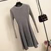 Casual Kleider BONJEAN Langarm Pullover Kleid Für Frauen Unregelmäßige Saum Frühling Herbst Gestrickte Robe Femme Mini Plissee BJ2418