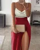 Casual Dresses Elegant Wedding Guest For Women 2023 Daily Beaded Strap Cowl Neck High Slit Sleeveless Lady Cami Dress