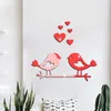 Stickers muraux 3D acrylique miroir autocollant saint valentin oiseau amour coeur auto-adhésif salon TV fond décoration