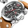 Armbandsur Lige Hollow Clock Mens Watches Top Quartz Watch for Men Casual Leather Waterproof Sport Chronograph Montre de Luxe Gifts