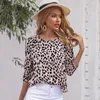 Camicette da donna Autunno Top da donna Moda O Collo Stampa Stampa leopardata Pullover a maniche lunghe con un bottone Camicie da donna 021 Donna