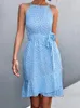 Casual Dresses Elegant Boho Dress Women Summer Sleeveless Lace-up Halter Ladies Party Beach Sundress Floral Print A Line For