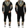 Africain Dashiki Sweat à capucheSuit Hommes Casual 3D Imprimé Style ethnique Sweat-shirt Pantalon Ensemble MenWomen Folk-Custom Streetwear Survêtement 230317