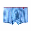 Underpants Mens Breathable Comfy Cotton Boxer Briefs Plaid Home Shorts Man Comfortable Soft Pouch Middle Waist Underwear A50