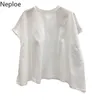 T-shirt da donna Neploe Solid T-shirt oversize Donna Moda coreana O Collo Manica corta Top donna Estate Allentato Casual Cotone Ladies Tees 230320