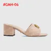 2023 Mid-heel Slide Sandal Women Slippers Double Letters Leather Sandals Slipper Män glider Waterfront Womens 36-42 med låda och dammväska #GMH-01