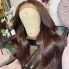 Transparent spets frontal peruk mörkbrunt mänskligt hår peruk peruansk kroppsvåg färgad front för svarta kvinnor180