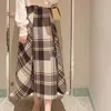 Kjolar kuzuwata hög midja rutig kontrastfärg lång kjol harjuku faldas mujer moda japan höst vinter boll klänning smal jupe 230317