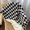 Blankets Ins Wind Black and White Diamond Grid Contrast Small Blanket Soft Breathable Office Nap Blanket To Keep Warm In Autumn Winter 230320