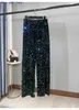 Spodnie damskie Capris Velvet cekinowe GGINGS z wydłużonymi zawieszkami są szczupłe i błyszczące proste proste spodnie dla kobiet 0320H23