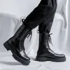 Laarzen Italiaanse merkontwerper Men Boots Laceup Black White Shoes Stage Nightclub Jurk Originele lederen platform Boot Motorfiets Botas 230320