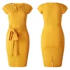 Vestidos casuales Tsxt 2023 estilo africano mujeres color sólido con cordones vestido hasta la rodilla sexy manga corta o-cuello vendaje cinturón