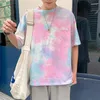 رجال القمصان harajuku tie-dye All-Match Summer Novelty Print Tshirt Hight Street Pullover Kpop Comply Tradient 2023 Pink