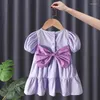 Girl Dresses Summer Clothes Girls Dress Puff Sleeve Cute Bow And Heart Printed Cotton Short Toddler Kids Vestidos