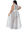 Plus Size Dresses with Sashes Summer Ruffle Sleeve Women Clothing Dress Maxi Sexy See Through Wholesale Dropshipping 230307