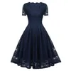 Casual Dresses Vintage Plus Size Women V-ringen Kort ärm Spets Floral Elegant Cocktail Dress Party Bankett Vestidos