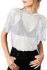 여자 T 셔츠 여름 여성 중공 투명 둥근 목 짧은 슬리브 티셔츠 탑