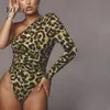 Womens Jumpsuits Rompers YiDuo One Shoulder Fashion Snake Print Sexy Bodysuits Short Romper Jumpsuit Slim Long Sleeve Female Leopard Body Mujer 230321