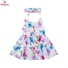 Kläder sätter 6m3t småbarn barn baby flicka blommig tank klänning match pannband sommarknapp ärmlös sundress spädbarn flicka prinsess sundress z0321