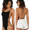 Combinaisons pour femmes Barboteuses Sexy Bandage Body Sans Manches Dos Nu Femmes Col En V À Lacets Justaucorps D'été Dame Casual Barboteuse Tops Combinaison 230321