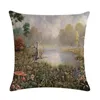 Pillow Country Scenery Oil Painting Printing Cover Linen Cotton Living Room Garden Decoration Throw Case T308