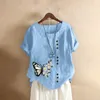 Women's Blouses & Shirts Blouse For Women Plus Size Cotton Linen T Shirt Print Short Sleeve Button Top Pretty And Roupas Feminin