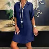 Party Dresses Women Summer Dress Cotton Linen Turn Down Collar Half Sleeve Plus Size Loose Shirt Casual Beach Sundress