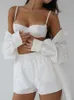 Tute da donna Fantoye Tuta da donna monopetto Camicia trasparente Casual Mini pantaloncini bianchi Abiti da due pezzi Set da donna Loungewear 2022 P230307