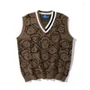 Chalecos de hombre de moda divertido Jacquard con cuello en V suéter chaleco temperamento de los hombres de viajero todo-fósforo Retro suelto calle Casual