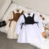 Flickans klänningar Spring Autumn Girls Dress Korean modeklänning för flickor Långärmad avslappnad prinsessa Bow Dress Children Vestidos Dress Clothing W0314