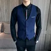 Men's Vests Men's Suit Vest Blue Classic Solid Man Dress Korean Slim Fit Business Casual Waist Coat For Men Work