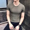 Men's T-Shirts summer men's T-shirt Korean Slim trend round neck half-sleeved shirt solid color bottoming shirt striped T-shirt 230321