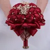 Bröllopsblommor Europeiska och -försäljande brudbrudtärna Holding Bouquet Handmade Ribbon Rose Rhinestone Accessories W306