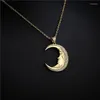 Pendant Necklaces Fashion Gold Color Big Size Moon Necklace For Women Girl Luxury Full CZ Pave Setting Copper Jewelry Gift