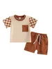 Giyim setleri bebek yürümeye başlayan çocuklar yaz kıyafeti setleri kısa kollu harf baskılar üst renk şortları z0321