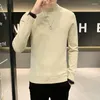 Maglioni da uomo Qiu Dong Abbigliamento da uomo bello Classico Moda sottile Maglione di colore puro Collo alto a metà Fondo Sfoderato Indumento superiore Lungo