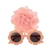 2pcs/lot bebek kız güneş gözlükleri çiçek saç klipleri set şifon çiçek saç tokaları moda ayçiçeği gözlükleri doğum günü hediyesi