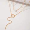 INS Trendy Rod Pendant Neckalce per donna Charms Pearl Stone Multilayer Geometry Alloy Metal Jewelry Collar