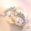 Stud Earrings Fanqieliu Silver Color S925 Stempel Vintage Leaf Zirkon Pearl voor vrouw Luxe sieraden Girl Gift FQL21057