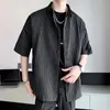 Casual shirts voor heren gestreept shirt mannen Japanse casual oversized trend zwarte unisex gotische korte mouwen blouses 230321