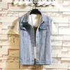 Männer Westen Denim Männer Ärmellose Jacke Mantel Herren Baumwolle Casual Weste Mode Streetwear Jean Einfarbig Outwear 230320