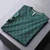 Men's Sweaters Light Luxury High Sense Ice Silk Knitted Short Sleeve T-shirt Slim Fit Youth Lattice Round Neck Half Summer Thin